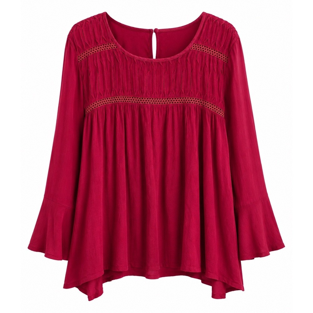 Avenue Crochet Detail Tunic Top Size 26/28 NWT Boho Dark Red Blouse MSRP $60